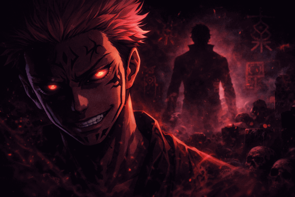 personagem sukuna do anime jujutsu kaisen e atras uma sobra de um homem fazendo referencia ao sukuna quando era humano